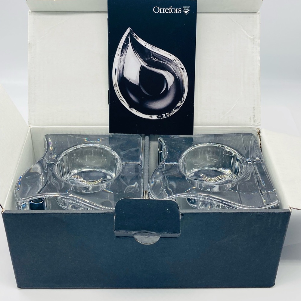 Orrefors Sweden Crystal Helen Krantz Puzzle Votive Candle Holders (Set of 2)